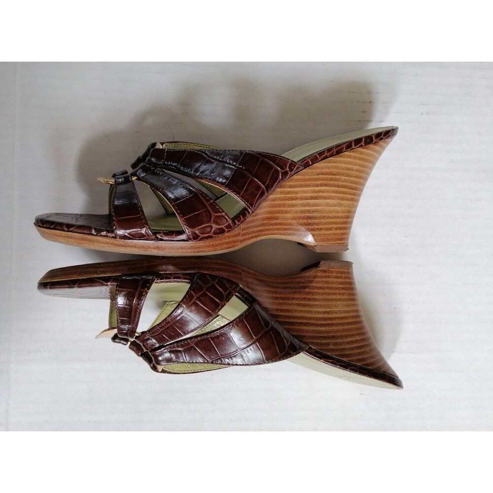Circa Joan & David 9.5M  Animal Print Leather Slide on Wedge Open Toe High Heels